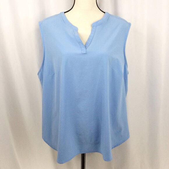 NWT Eddie Bauer Womens Escapelite Sleeveless Tank Top XXL Blue Split Neck V-Neck - Picture 1 of 7